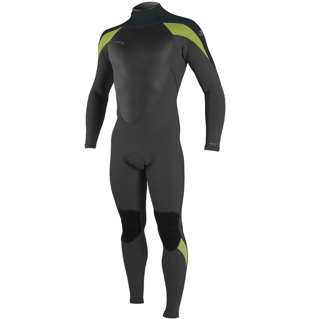 O Neill Epic 5/4mm mens wetsuit with a back zip in gunmetal grey with dayglo accents on shoulders and legs