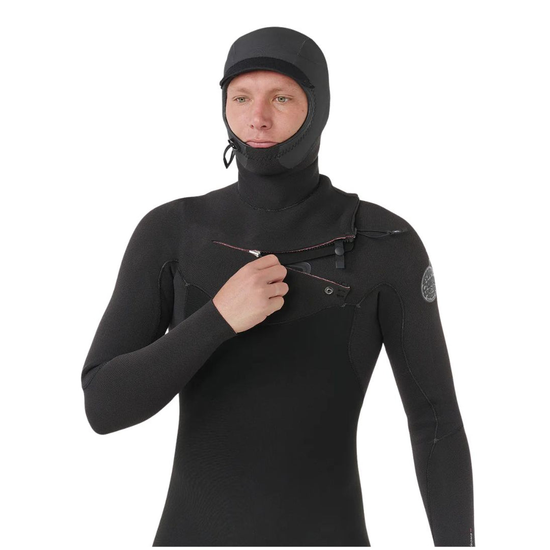 Person wearing a black wetsuit on a white background