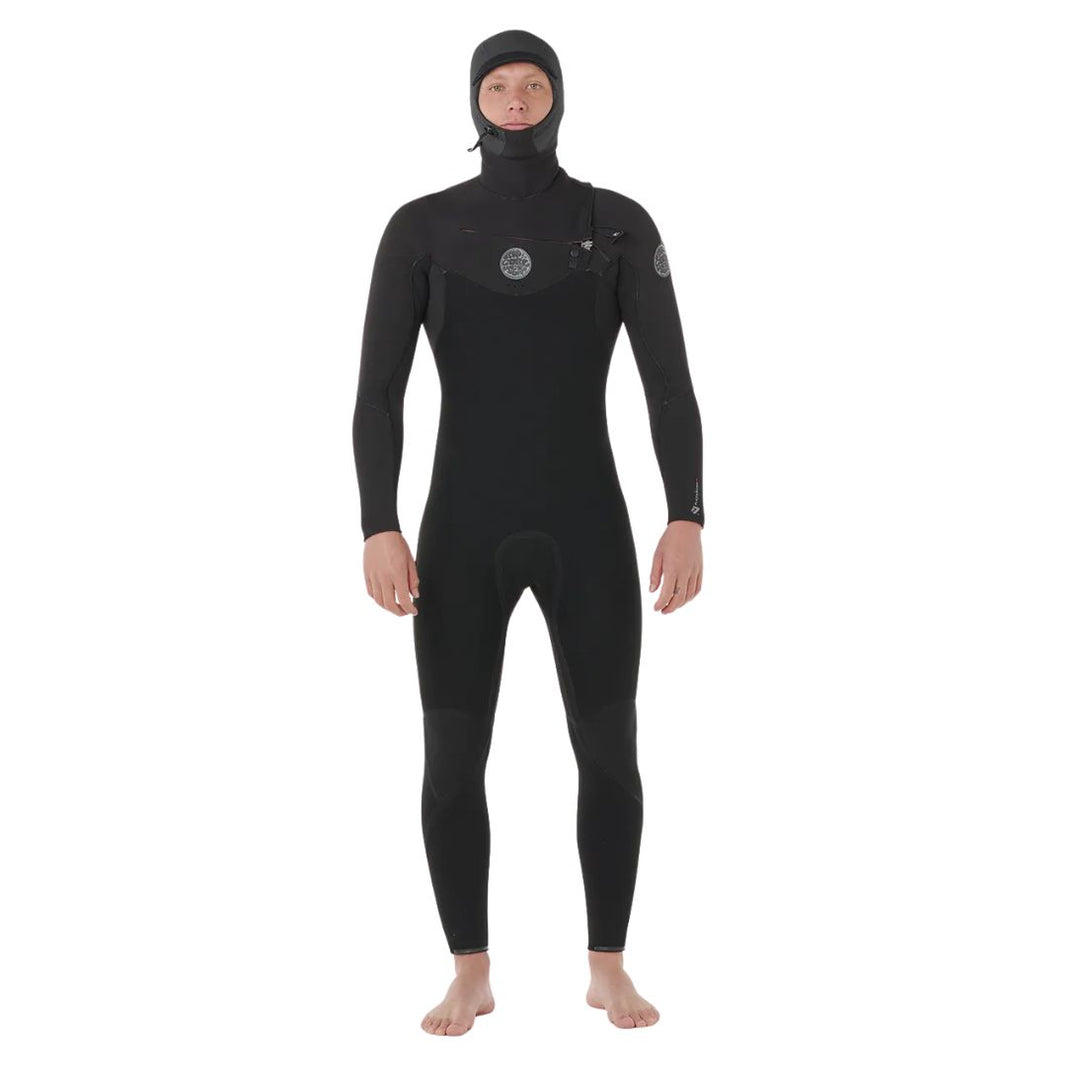 Person wearing a black wetsuit on a white background
