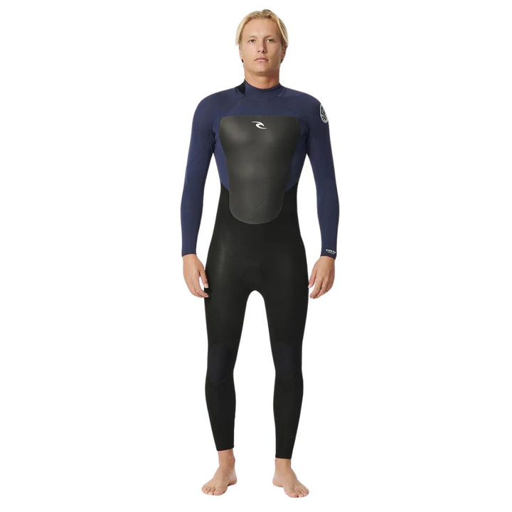 Studio Photo of Rip Curl Mens Omega 4/3mm Back Zip Wetsuit. View of the front.