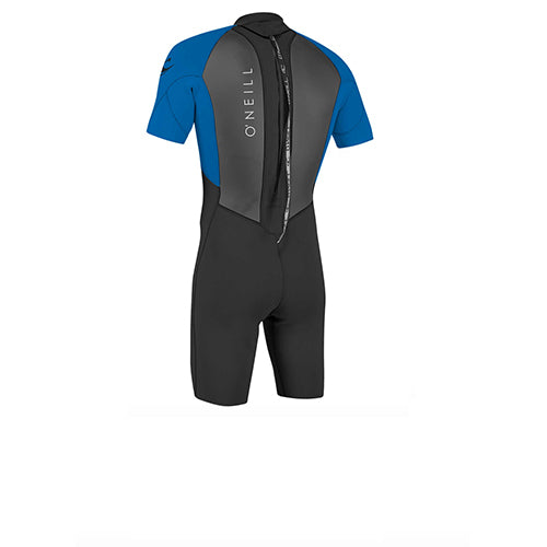 O'Neill Youth Reactor II 2mm Shorty Wetsuit in Blue and black. Back view of zip