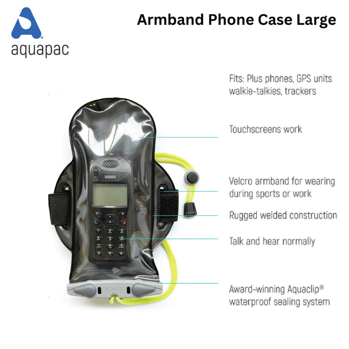 Studio Photo of aquapac waterproof armband phone case technical details