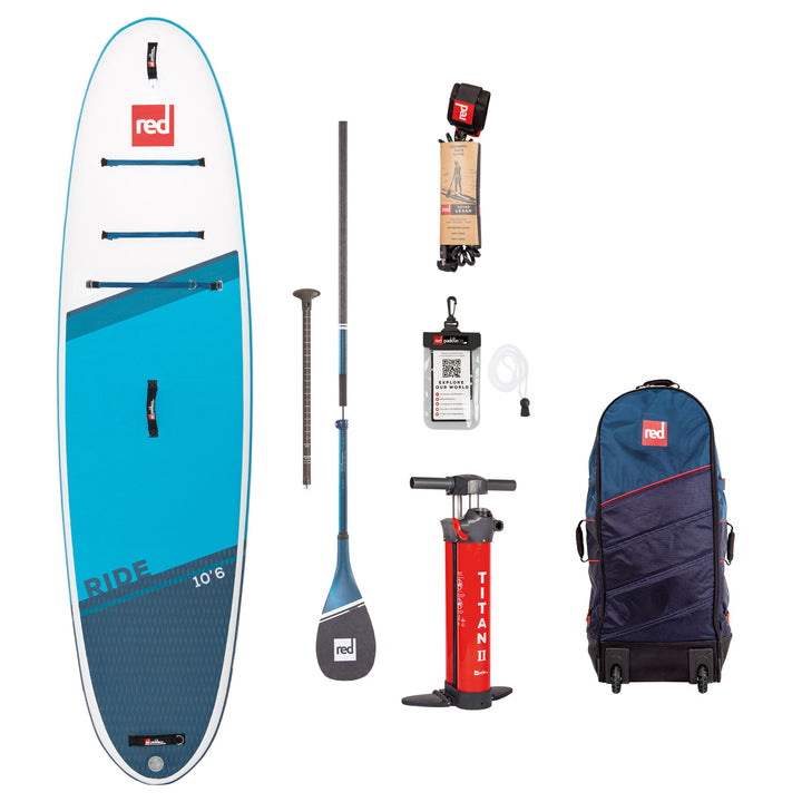 2023 Red Paddle 10ft 6in Ride aufblasbares Paddleboard-Paket