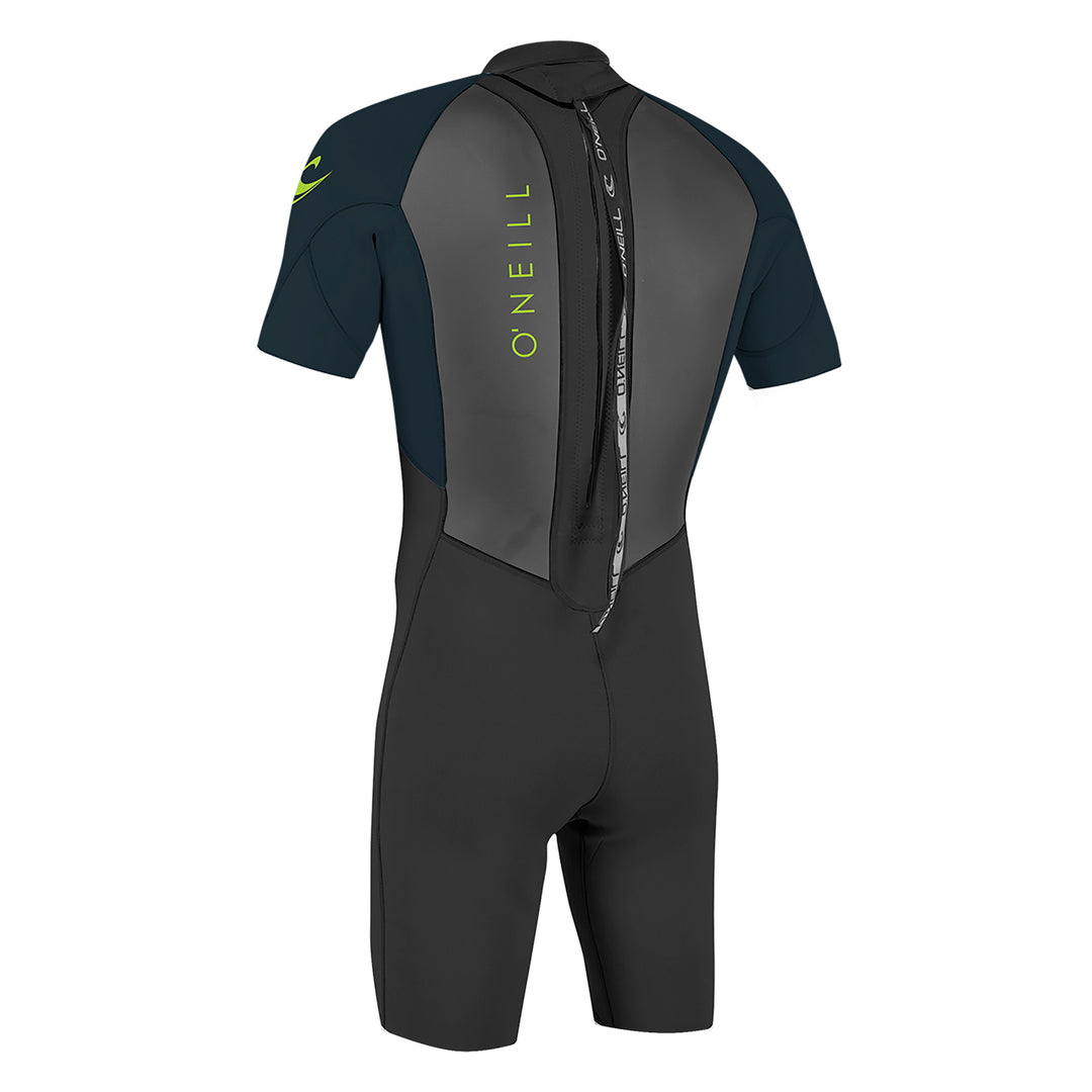 O'Neill Youth Reactor II 2mm Shorty Wetsuit in black. Back view of zip. 