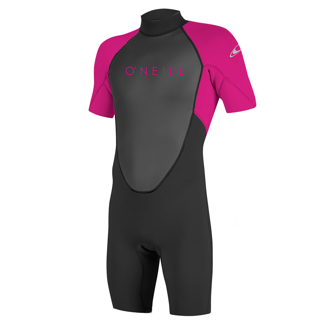O'Neill Youth Reactor II 2mm Shorty Wetsuit in pink and black. 